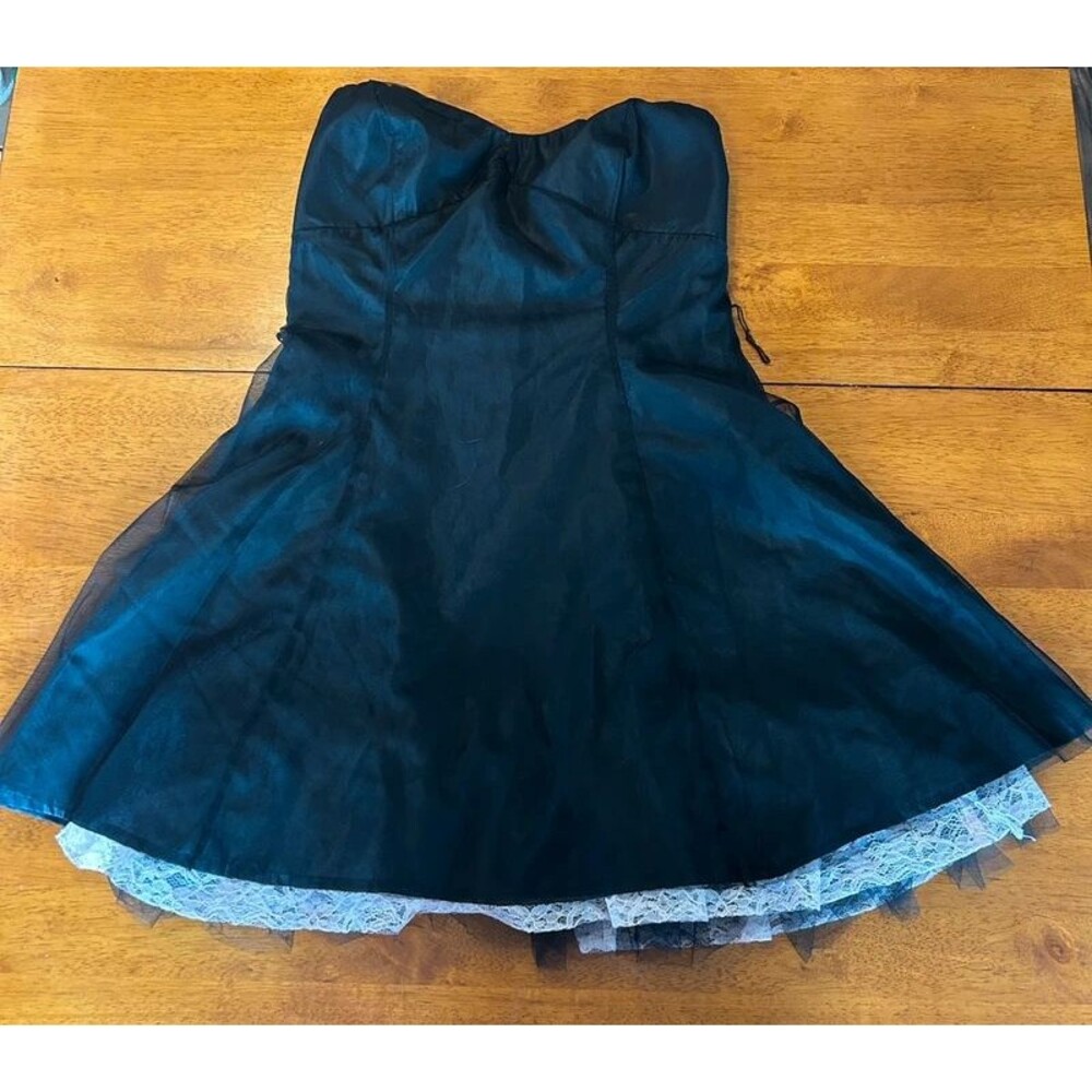 Material Girl Black Strapless Lace Tulle Dress Size 7